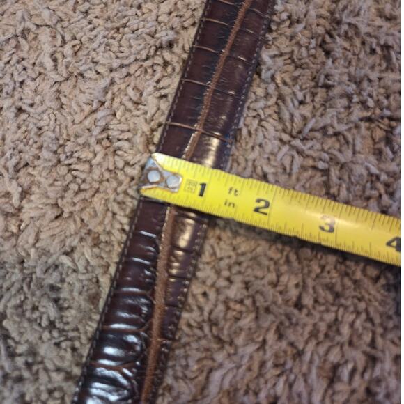 Brighton brown leather croc embossed textured belt 1inch vtg rope gold buckle L - Picture 8 of 9